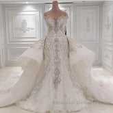 Mermaid Sweetheart Floor Length Wide Hem Tulle Beading Wedding Dresses